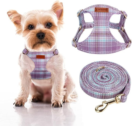 CHEDE No Pull Plain Pattern Dog Harness- Lightweight and Soft Dog Harness, Adjustable Small Dog Harness and Leash Set, with Dog Leash, Suitable for Puppy Small and Medium-Sized Dog