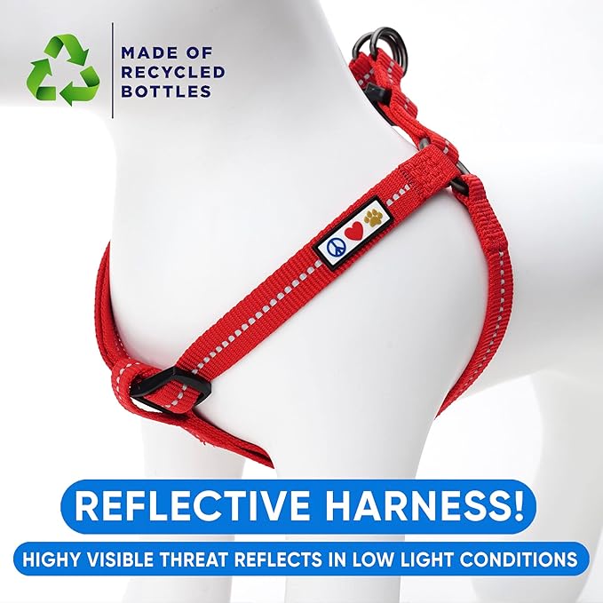 Pawtitas ♻️ Recycled Dog Harness with Reflective Stitched a Puppy Harness Made from Plastic Bottles Collected from Oceans Medium Red Chilli