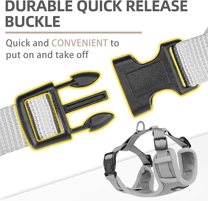 PUPTECK Dog Harness and Leash Set for Small Medium Dogs No Pull, Soft Mesh Adjustable Puppy Cat Harness Reflective at Night, Grey XS