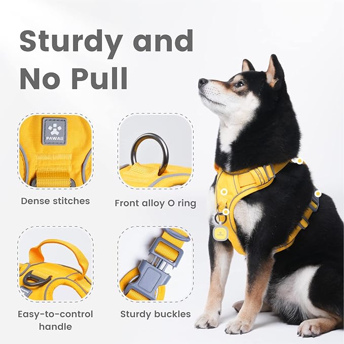 Pawaii No Pull Dog Harness with Pet ID Tag,Reflective Strips No Choke Front O Ring Breathable Mesh Adjustable Soft Padded Pet Vest with Easy Control Handle for Small Dogs