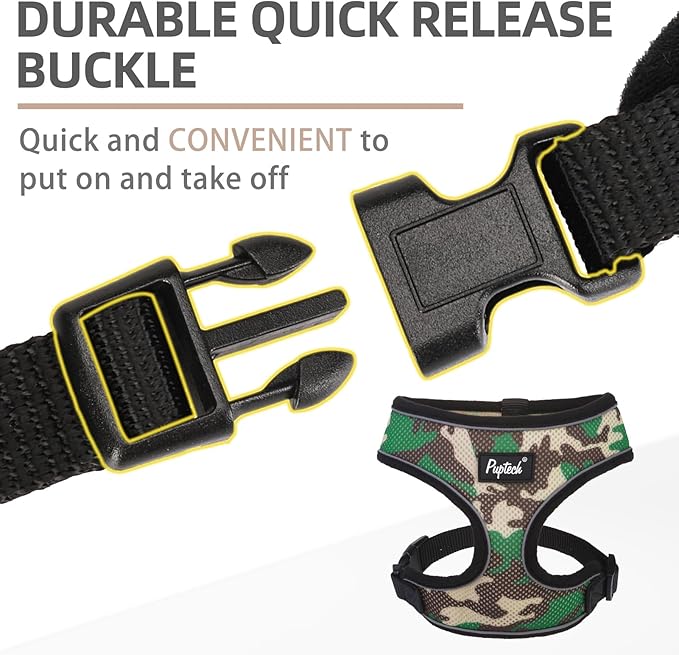 PUPTECK Soft Mesh Dog Harness and Leash Set Pet Puppy Cat Comfort Padded Vest No Pull Harnesses, Camouflage, S