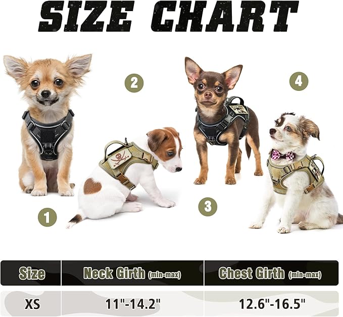 Tactical Dog Harness Small, Military K9 Puppy Vest Harness, No Pull Outdoor Training XS Dog Harness with Handle