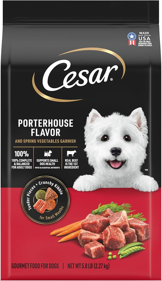 Cesar Small Breed Dry Dog Food Porterhouse Flavor and Spring Vegetables Garnish, 5 lb. Bag