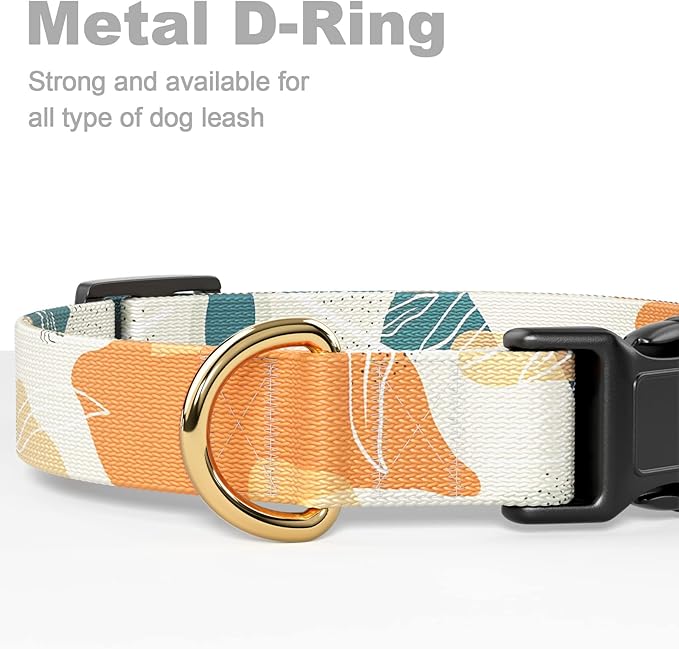 Rnivvi Dog Collar, Personalized Adjustable Dog Collars for Medium Dogs, Cute Boho Puppy Collar for Boy and Girl Dogs, Soft Pet Collar with Quick Release Buckle for Walking Running, Abstract Leaves