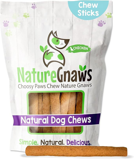 Nature Gnaws Chicken Chew Sticks for Dogs 1LB - Premium Natural Dog Treats - Limited Ingredient Long Lasting Rawhide Free Dental Chews