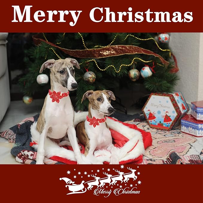 Unique style paws Christmas Dog Collar with Flower Tie Red Elk Pure Cotton Collar Adjustable Puppy Collar for Small Medium Large Dogs-S