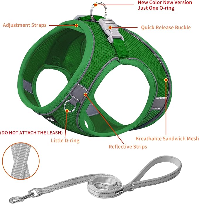 AIITLE Step in Dog Harness and Leash Set - Spring No Pull Escape Proof Vest Harnesses with Soft Mesh and Reflective Bands, Adjustable Pet Outdoor Harnesses for Small and Medium Dogs Green M