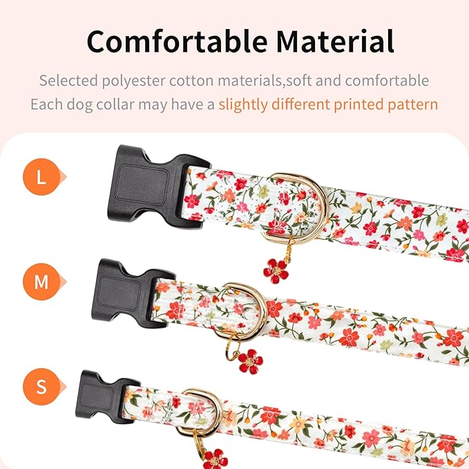 Dog Collars with Buckle Adjustable for Cute Girl Female Boy Dogs,Special Soft and Fancy Dog Pet Collar with Flower Design for Small Medium Large Dogs (Red Flower, S)