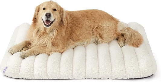 Lesure Cute Orthopedic Dog Bed for Extra Large Dogs, XL Waterproof Chic Flat Pet Beds with Removable Washable Cover, Fuzzy Thick Egg Crate Foam Pet Mat for Indoor Use (44" x 32", Cream)