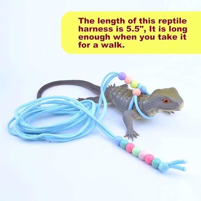 Adjustable Reptile Training Lead Harness Leash Nylon Rope for Lizard Crested Gecko Chameleon Guinea Pig Ferrets Hamster Rats (Fluorescence)
