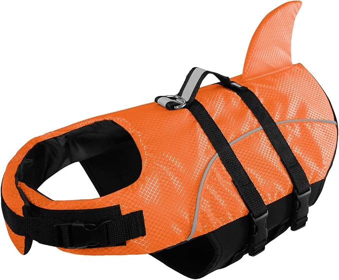 Queenmore Small Dog Life Jacket XXS, Puppy Life Jackets for Small Dogs, Little Dog Life Vest for Swimming/Boating, Cat Life Jacket/Life Vest, Lightweight Shark Pet Water Vest with Handle/Leash Hook