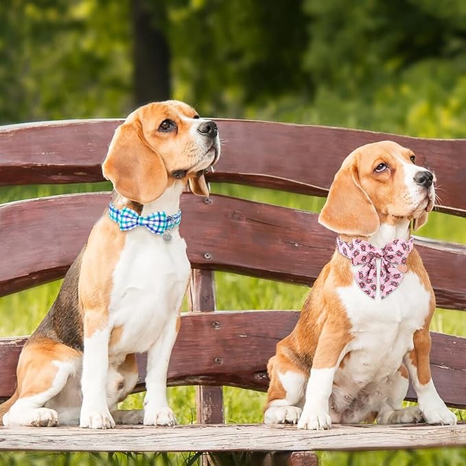 Mother’s Dog Collar with Bow Tie, Cute Cotton Girl Dog Collar, Adorable Pink Bowtie Collar for Puppy Girl Dog or Cat, Female Dog Collar with Metal Buckle, XS