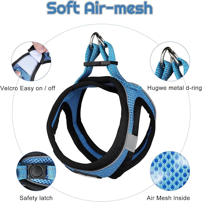 Dog Harness for Small Dogs and Leash Set, Honeycomb Grid, Reflective Lightweight Harness & Anti-Twist Pet Lead Multi Color, Size: XS-S-M. (XS, Marine Blue)