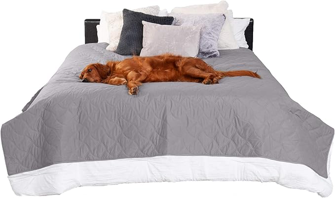 Furhaven Waterproof & Non-Slip Twin Size Mattress Cover Protector for Dogs & Cats, Washable, For Beds, Couches, & Car Seats - Quilted Twill Blanket Mattress Cover - Gray, Small/Twin Size