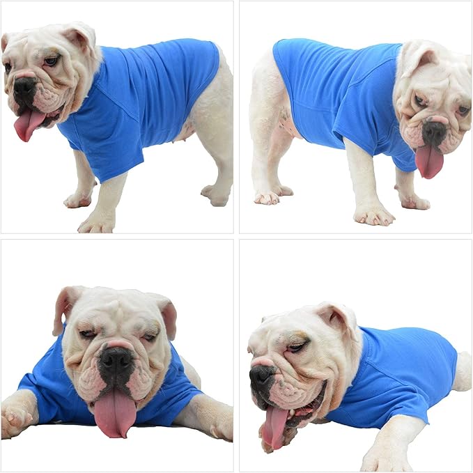 Lovelonglong Bulldog Clothes Dog Clothing Blank T-Shirt Tee Shirts for French Bulldog English Bulldog American Pit Bull Pugs 100% Cotton Skin Care Blue B-L
