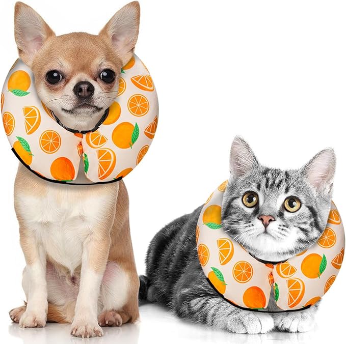 Dog Cone Collar for Small to Large Dogs for After Surgery, Pet Inflatable Neck Donut Collar Soft Protective Recovery Cone for Dogs and Cats - Alternative E Collar Does Not Block Vision - Orange,XS