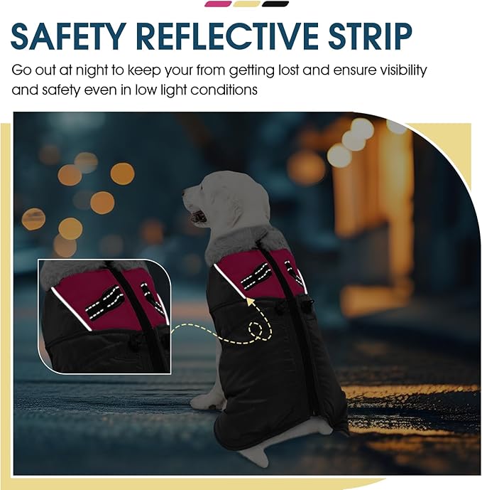 ROZKITCH Dog Jacket for Cold Weather, Dog Coat for Autumn Winter with Turtleneck, Pet Clothes with Adjustable Buckles, Soft Warm Pet Clothing with Reflective Strip for Medium Large Dogs Black XL