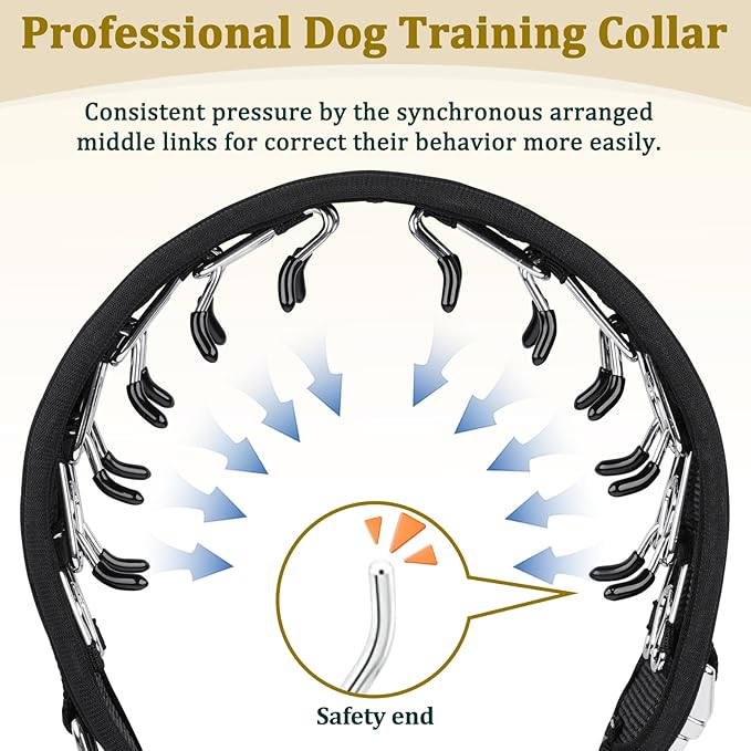 Mayerzon Prong Collar for Large Medium Dogs, Patented Reflective Pinch Collar with Metal Buckle, No Pull Adjustable Hidden Covered Dog Walking Training for Pitbull German Shepherd Doberman