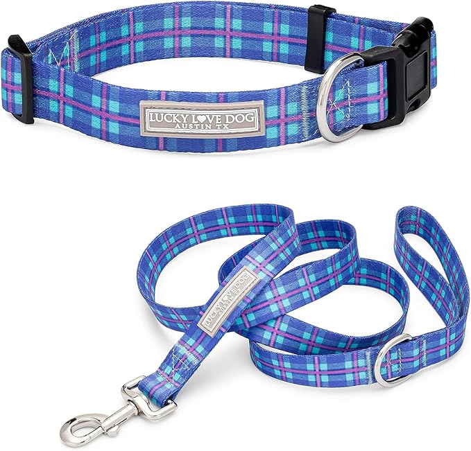 Lucky Love Dog - Adjustable Dog Collar and Leash Set with Easy Click Buckle for Small to Large Dogs, Durable, & Comfortable Collar for Male & Female Dogs, Puppies & Adult Ones - Scotty Combo, Large