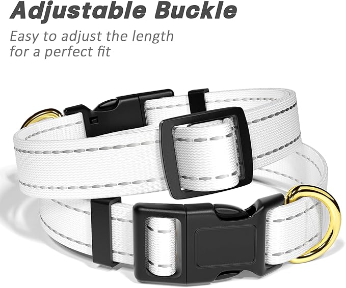 Reflective Dog Collar for Extra Small Dogs Cats, Cute Adjustable Heavy-Duty Nylon Puppy Collars for Boy and Girl Female, Soft Pet Accessories with Quick Release Buckle, Neck 8-12", White