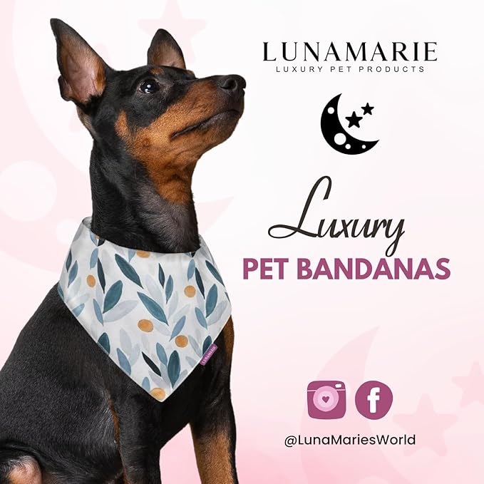 Luxury Pet Birthday Bandanas -Premium & Silky Poly Fabric | 100% Handmade | Custom Shape Dual Layered (Green/Orange Floral, Small)