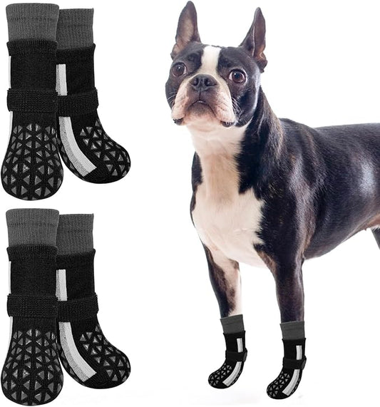 SCENEREAL Anti Slip Dog Socks for Hot Pavement to Prevent Licking Paws, Long Sporty Style Reflective Dog Grip Socks for Hardwood Floors, Dog Shoes Booties&Paw Protector for Medium Senior Dog, Black M
