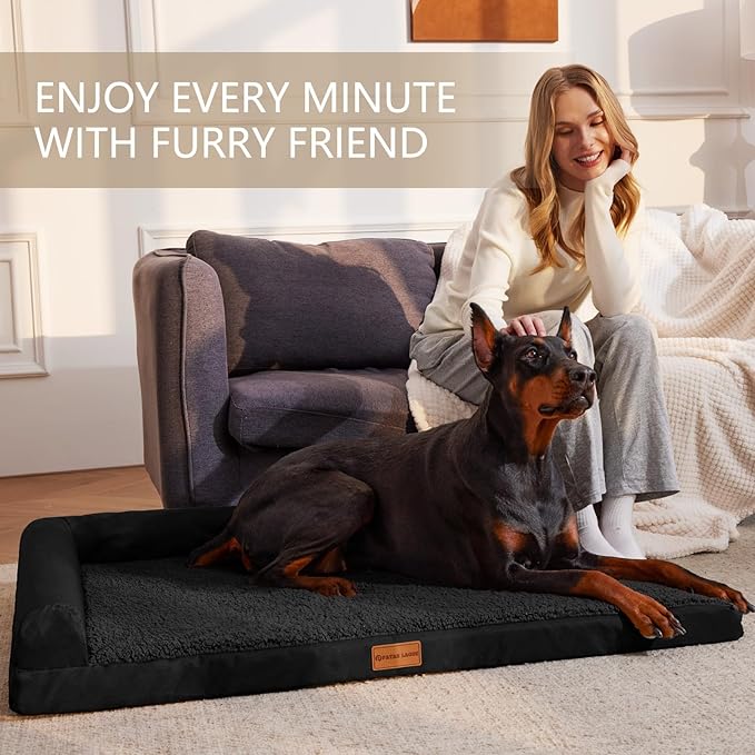 Patas Lague Orthopedic XL Dog Bed for Large Dogs 42''X28'', Waterproof L Shaped Big Large Pet Sofa Beds with Removable Washable Cover, Soft Comfortable Pet Couch Mat with Nonskid Bottom, Black