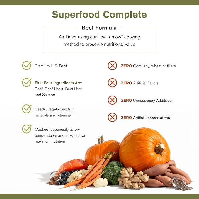 by Katherine Heigl- Superfood Complete, Air-Dried Adult Dog Food - High Protein, Zero Fillers, Superfood Nutrition (64 Ounce (Pack of 4), Beef)