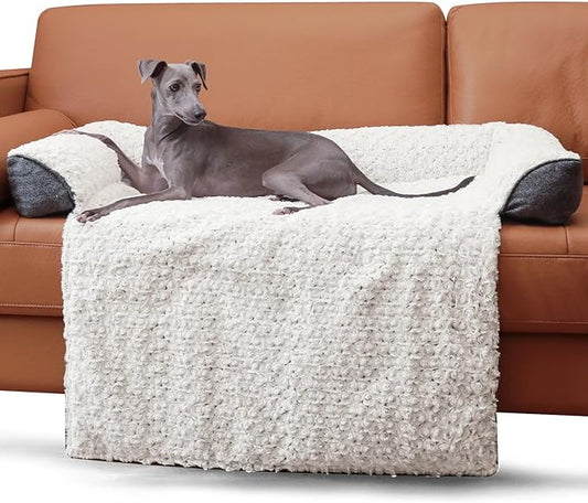 Luxurious Calming Dog Bed Mats, 41" Large Dog Couch Bed for Furniture Protector with Removable Washable Cover, Fluffy Plush Dog Mat for Large Medium Small Dogs and Cats,White Gray