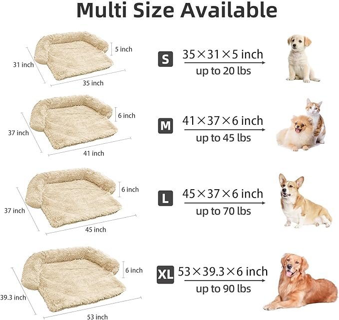 Calming Dog Bed Fluffy Plush Dog Mat for Furniture Protector with Removable Washable Cover for Large Medium Small Dogs and Cats (Large, Beige)