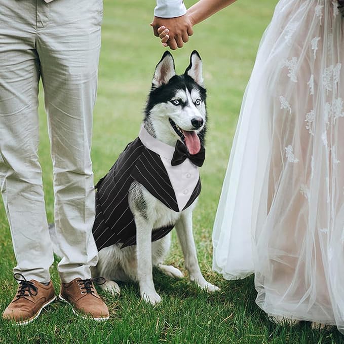 Kuoser Dog Tuxedo Dog Suit and Bandana Set, Dogs Tuxedo Wedding Party Suit, Doggy Prince Bow Tie Shirt Formal Pet Wedding Attire for Large Medium and Small Dogs Golden Retriever Samo Bulldogs