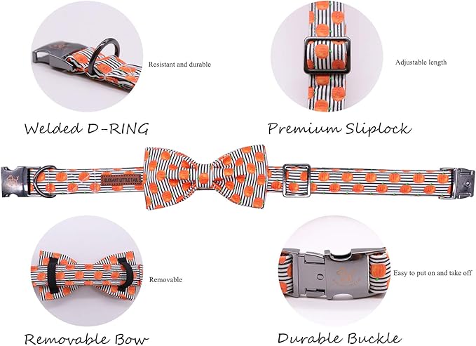 Elegant little tail Halloween Dog Collar, Pumpkin Print Pet Collar Bowtie Dog Collar Holiday Adjustable Pet Gift Collars for Small Medium Large Dogs