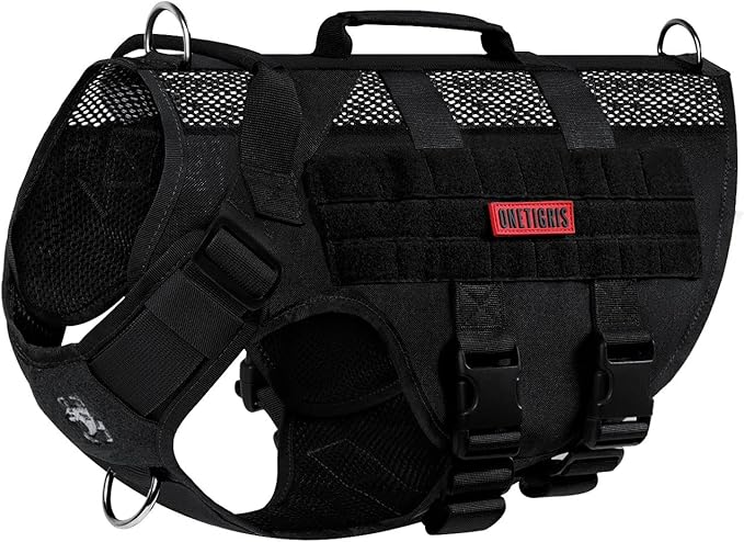 OneTigris No Pull Tactical Dog Harness for Medium Large Dog, Mesh Design Breathable Military Dog Molle Vests with Handles, Service Dog Vest Harness for Walking Hiking Training (XL, Black)