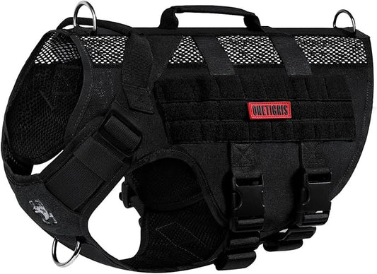 OneTigris No Pull Tactical Dog Harness for Medium Large Dog, Mesh Design Breathable Military Dog Molle Vests with Handles, Service Dog Vest Harness for Walking Hiking Training (XL, Black)