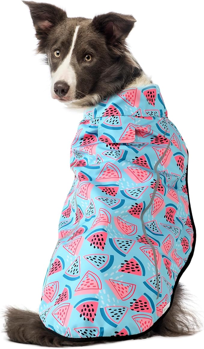 Mile High Life Dog Raincoat, Adjustable Waterproof Reflective Rain Jacket for Small Medium Large Dogs, Lightweight Breathable Pet Rain Coat with Leash Hole(Light Blue Watermelon,XS Chest 17-23")