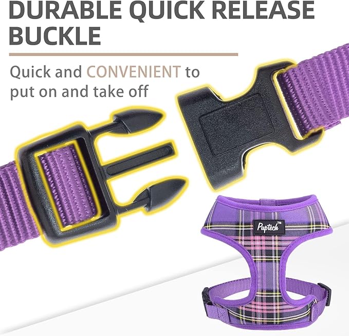 PUPTECK Soft Mesh Dog Harness and Leash Set Pet Puppy Cat Comfort Padded Vest No Pull Harnesses, Purple, XS