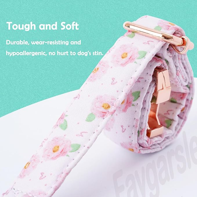 Faygarsle Pink Rose Pattern Dog Collar for Small Medium Large Dogs Cute Puppy Collars for Female Dogs for Summer Spring Wedding Necklace Girl Dog Collar L