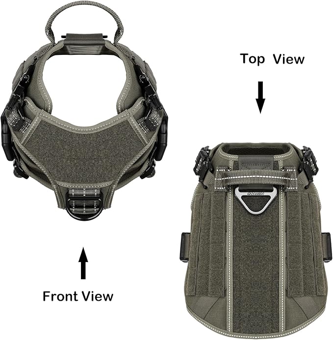ICEFANG Tactical Dog Harness,Medium Size, 2X Metal Buckle,Working Dog MOLLE Vest with Handle,No Pulling Front Leash Clip,Hook and Loop Panel
