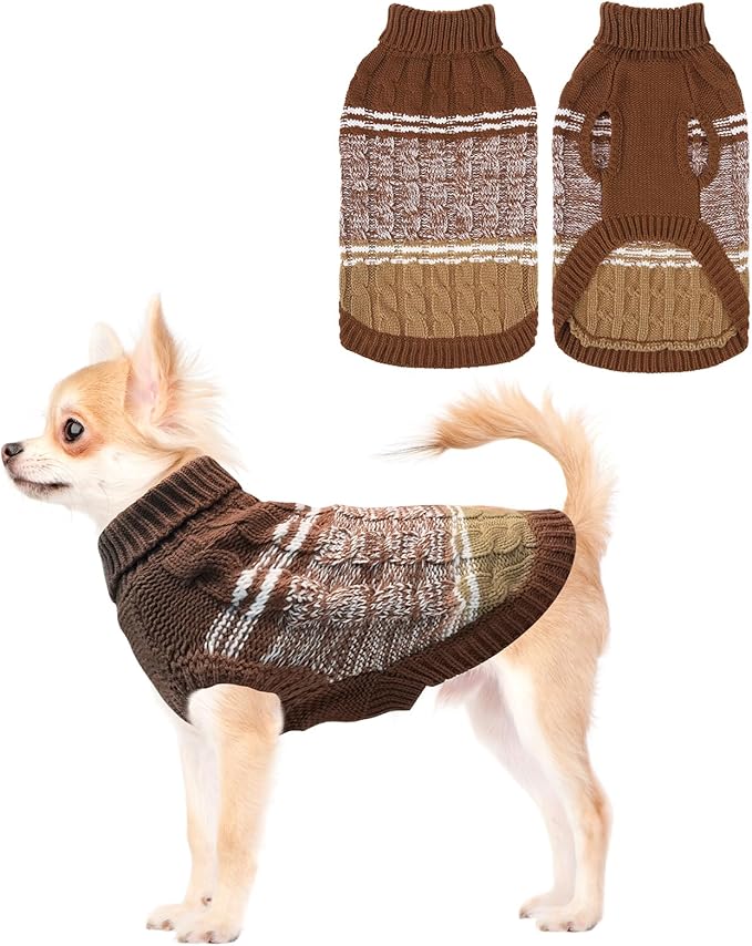 Mihachi Soft Warm Dogs Shirt, Cold Weather Turtleneck Knitted Pullover with Leash Hole for Small Dogs Puppy Cat, Beige XS