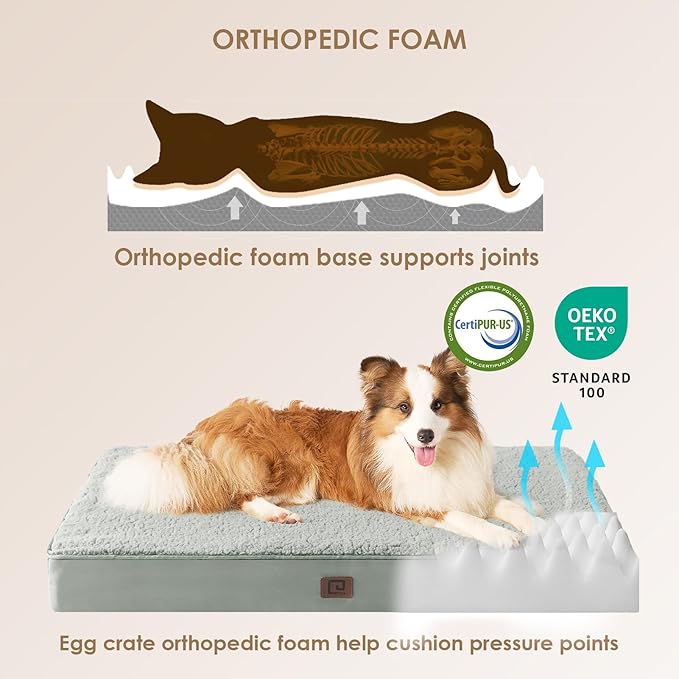 EHEYCIGA Orthopedic Dog Beds for Large Dogs with Removable Washable Cover for Crate, Greyish Green, 35x23