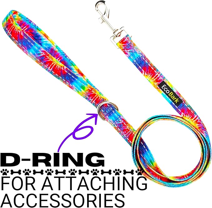 EcoBark Dog Leash - Soft & Reflective Comfort Training Leashes with Padded Handle - Strong Durable Heavy Duty - Training and Pulling for Small, Medium or Large Dogs (Tie Dye)