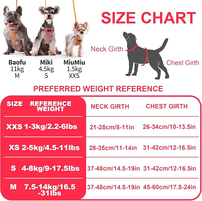 Puppytie No Pull Small Dog Harness with Multifunction Dog Leash, Lightweight Soft Adjustable No Choke Escape Proof Pet Harness Vest, Pink