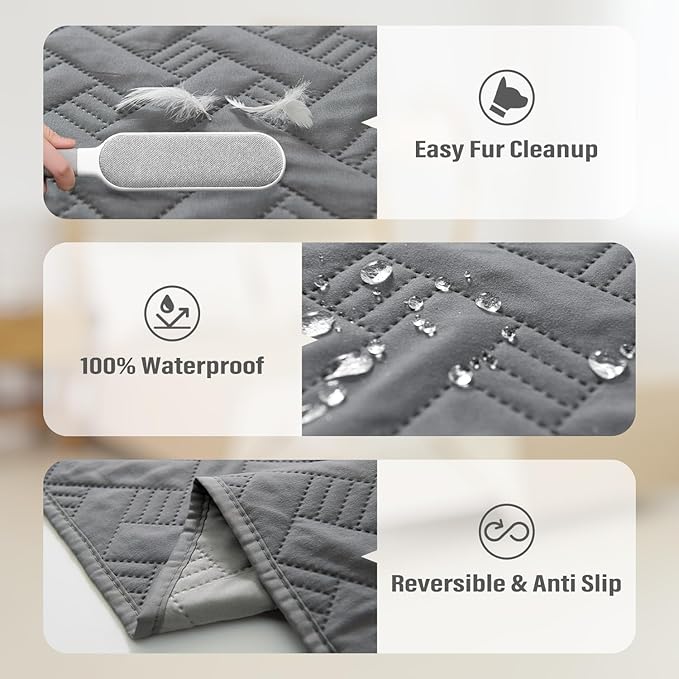 Dog Bed Cover for Pets - Blankets Rug Pads for Couch Protection Waterproof Bed Covers Dog Blanket Furniture Protector Reusable Changing Pad (Dark Grey+Colorful Paw, 30"x70")