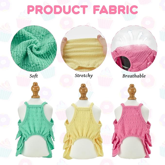 3Pcs Dog Summer Dresses Dog Camisole Dress with Tiered Skirt Pet Tiered Dress Summer Spring Clothes Pullover Vest Skirt for Small Medium Dogs S