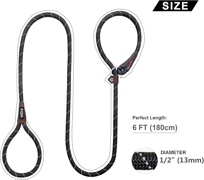 Fida Durable Slip Lead Bulk Pack of 5, Heavy Duty 1/2" x 6 FT Comfortable Strong Rope Slip Leash for Large, Medium & Small Dogs No Pulling Pet Training Leash with Highly Reflective Strips (Black)