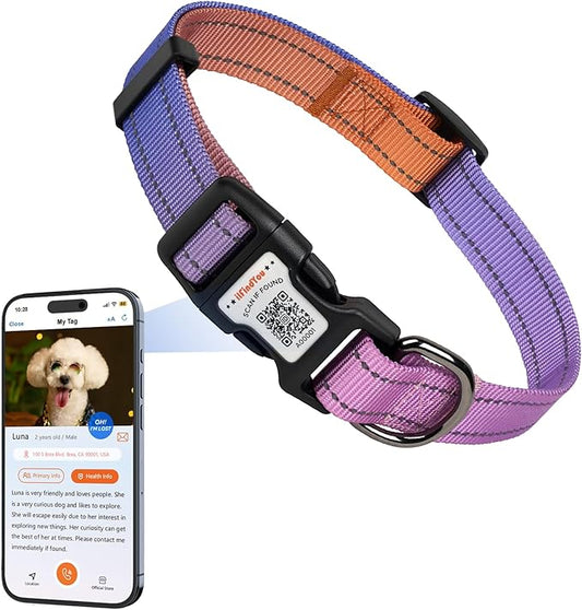 Reflective Dog Collars for Medium Dogs Soft Nylon Pink-Orange Gradient Sized M