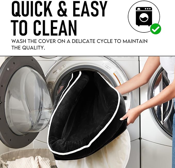 OhGeni Orthopedic Dog Couch Large Sized Pet Beds for Fathers Gifts with Comfort Foam Support, Soft Indestructible Fabric, Machine Washable Waterproof Removable Cover, 35-Inch (Black)