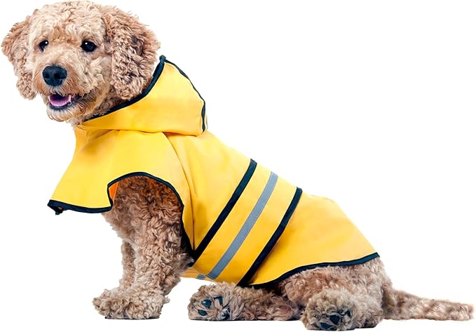 SPOT Rainy Days Slicker - Yellow Dog Rain Jacket With Hood, Reflective Strip for Safety, Leash Hole & Adjustable Velcro Belly Strap, 100% Polyester Water Resistant Pet Raincoat - Large, 17in Long