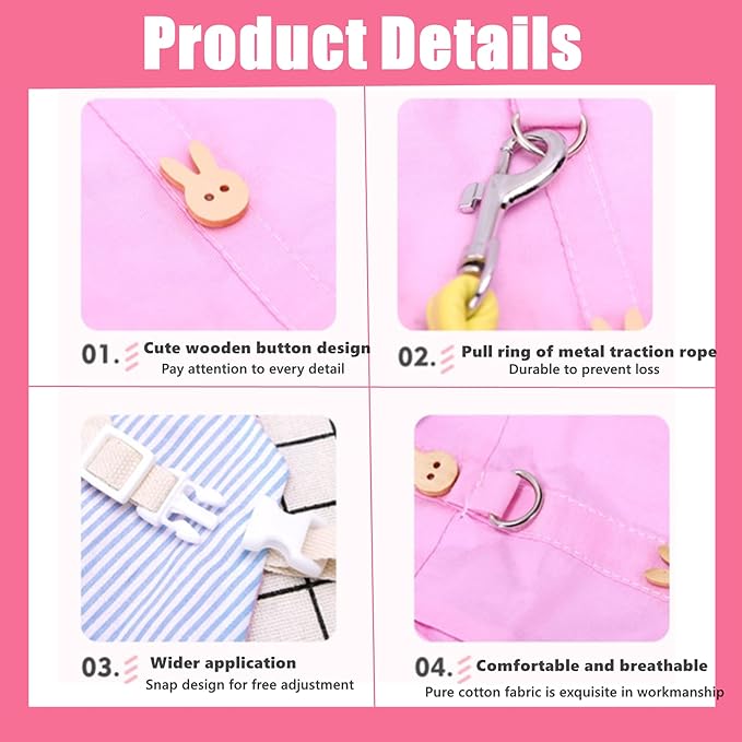 Guinea Pig Clothes,Soft Bunny Ferret Clothes with Pet Rabbit Harness and Leash Mini Hat Bag Cute Brooch for Kitten Small Animal Collars