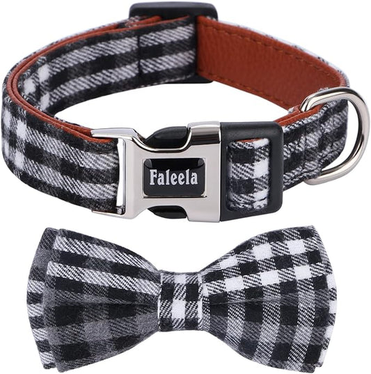 Faleela Soft &Comfy Bowtie Dog Collar,Detachable and Adjustable Bow Tie Collar,for Small Medium Large Pet (Large(Pack of 1), Black and Whit)